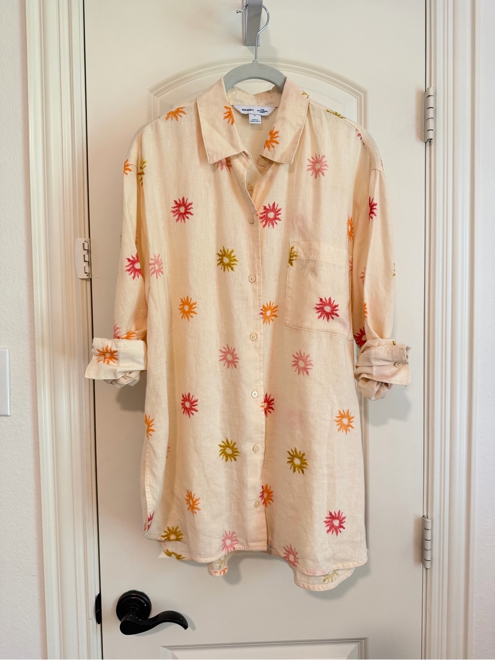 Old Navy Linen Boyfriend Shirt Sun Print M